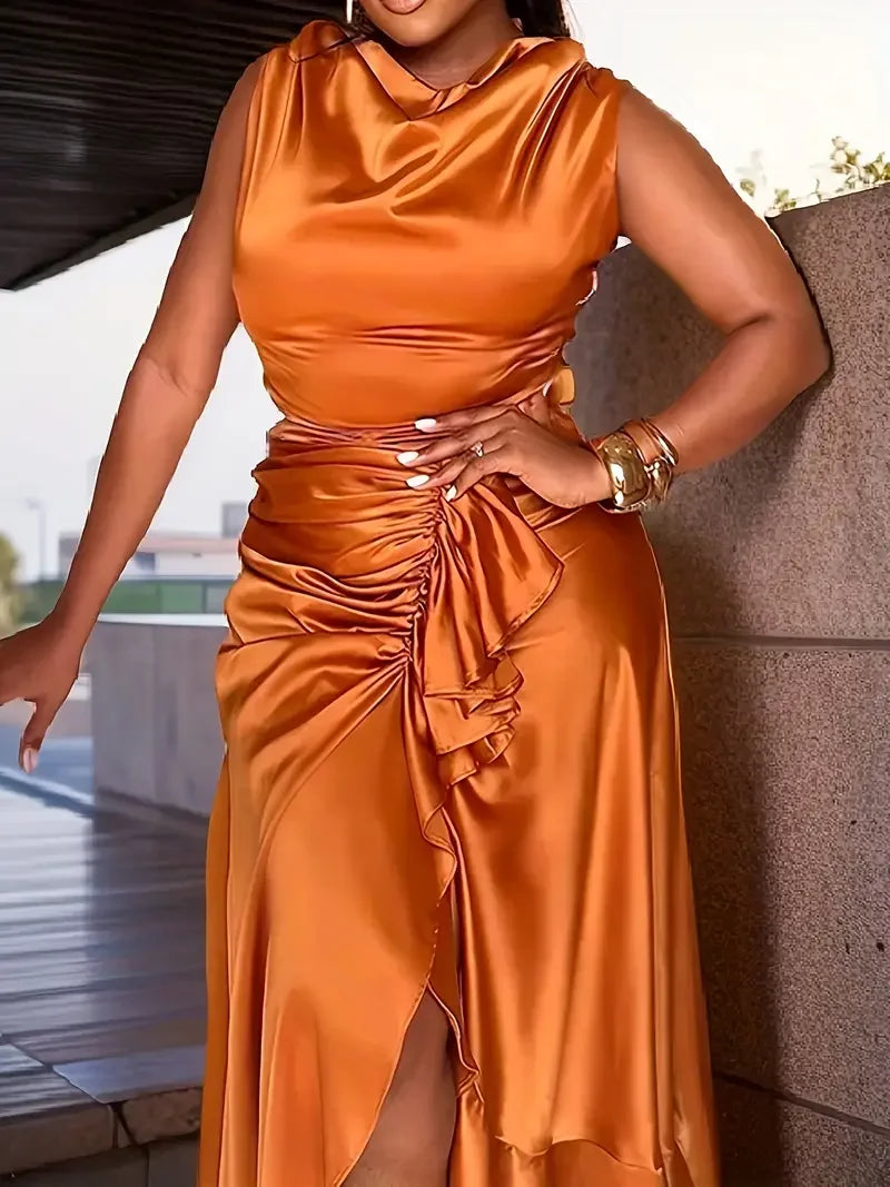 Women's Fashion Sleeveless Dress Elegant Slim Fit - Asymmetric Ruffle Hem Cocktail Party Dress for Night Out Evening Wear