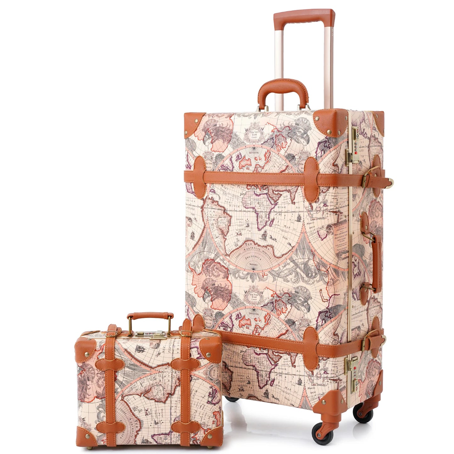 urecity Vintage Luggage Set 2 Piece Retro Trolley Luggage Bag Travel Luggage set with Spinner Wheels, TSA Lock and Handbag