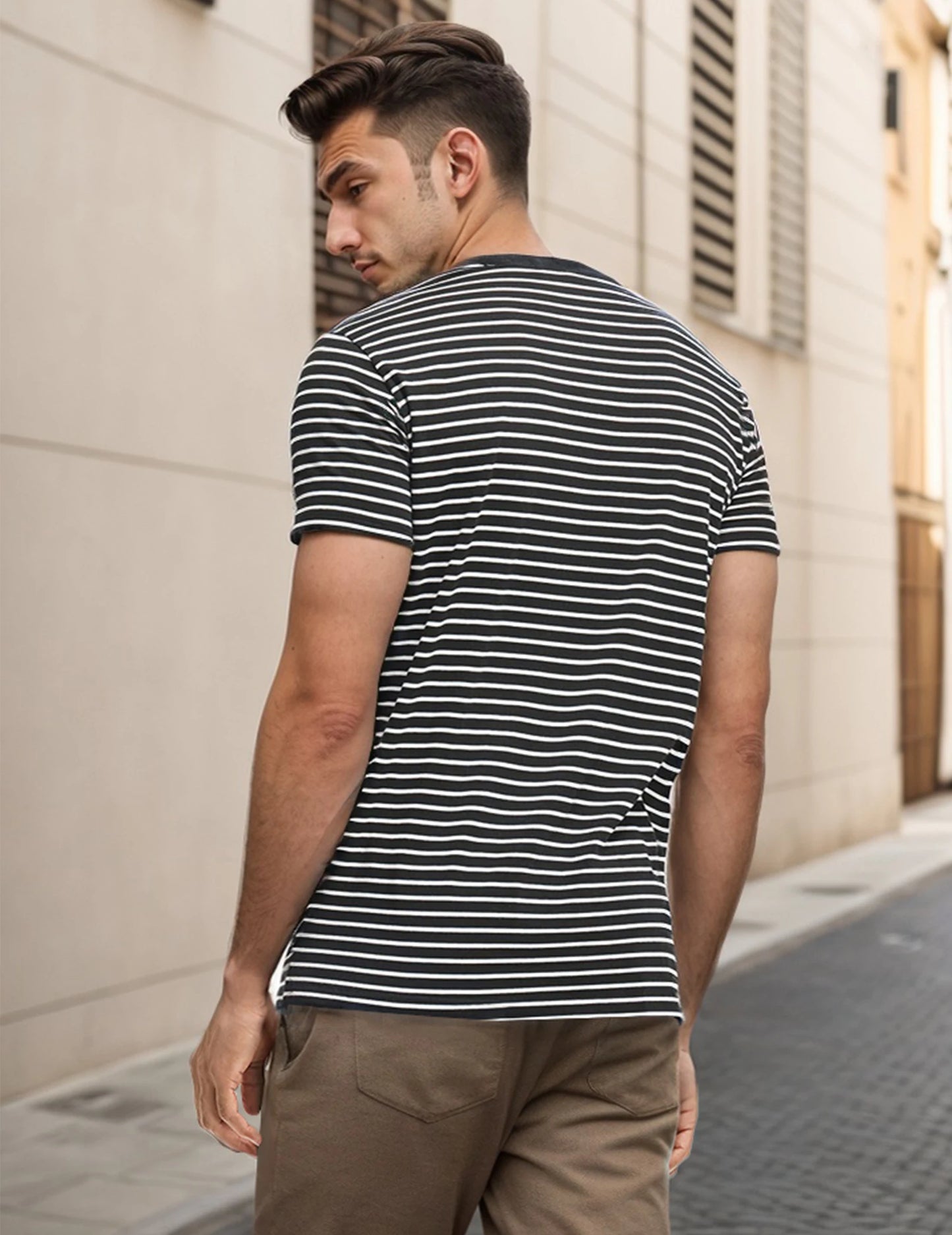 Men's Crew Neck Striped Short Sleeve T-Shirt - Comfortable and Soft Cotton Fabric for Casual Summer Outfits