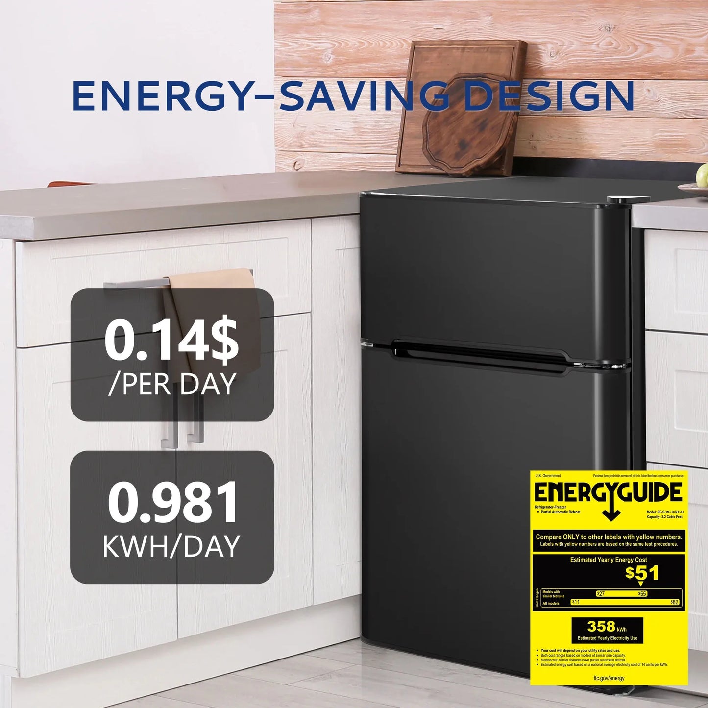 SIMZLIFE Mini Fridge with Freezer, 3.15 Cu ft Two Door Compact Small Fridge Adjustable Removable Shelves,For Bedroom/Dorm/Office