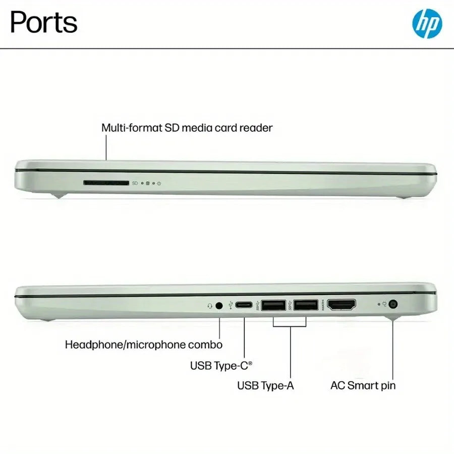 HP 14" HD Business Laptop, Intel Processor N150, 16GB RAM, 128GB UFS, Intel Graphics, Wi-Fi 6, Windows 11 Home, Willow Green