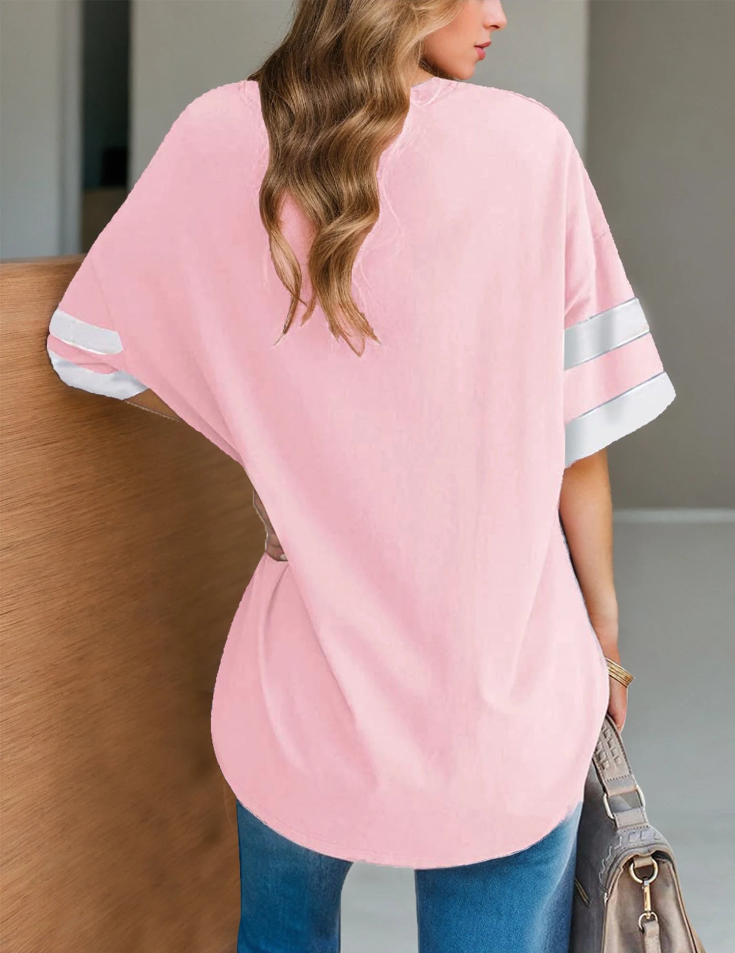 Women's Oversized T-Shirt Loose T-Shirt Half Sleeve Crew Neck Color Block Cotton Tunic Top