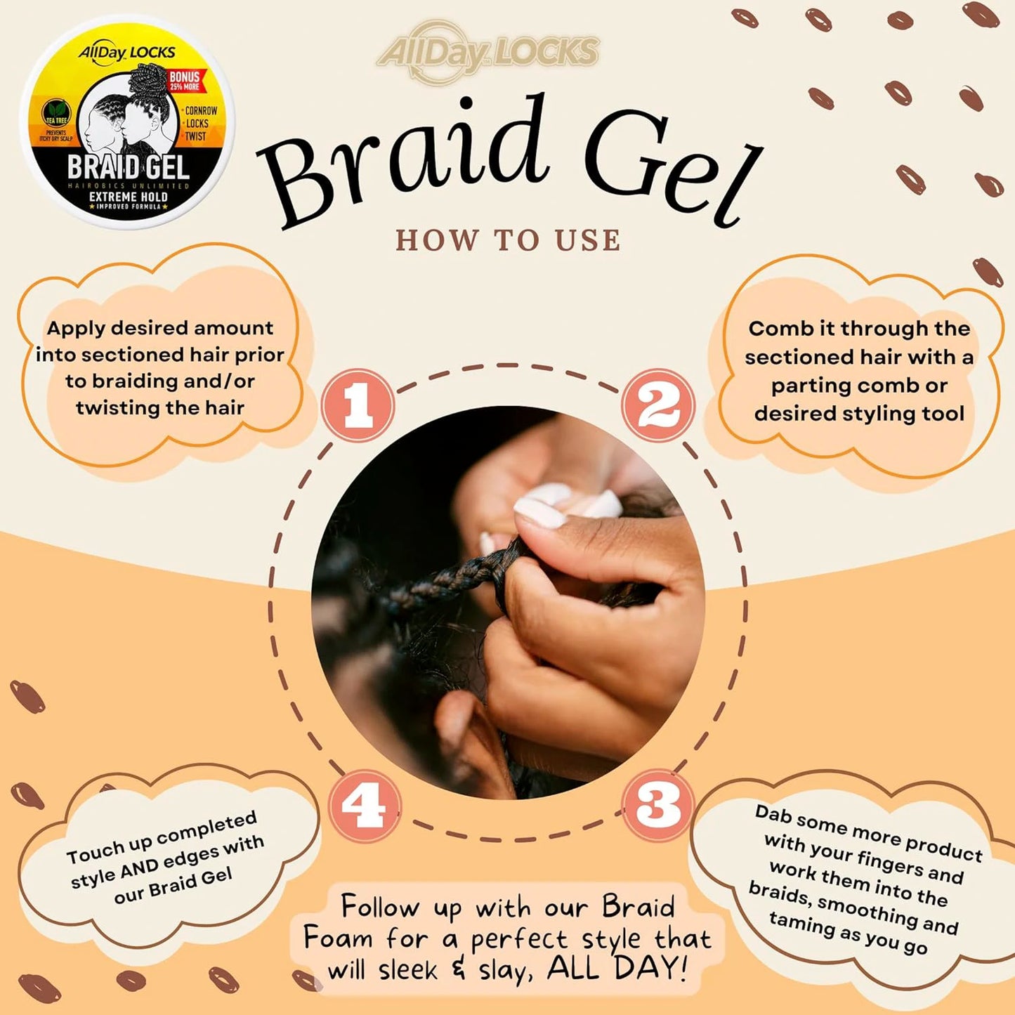 All Day Locks Braid Gel Extreme Hold - Long-Lasting, Flake-Free Control for Neat, Sleek, and Defined Braids