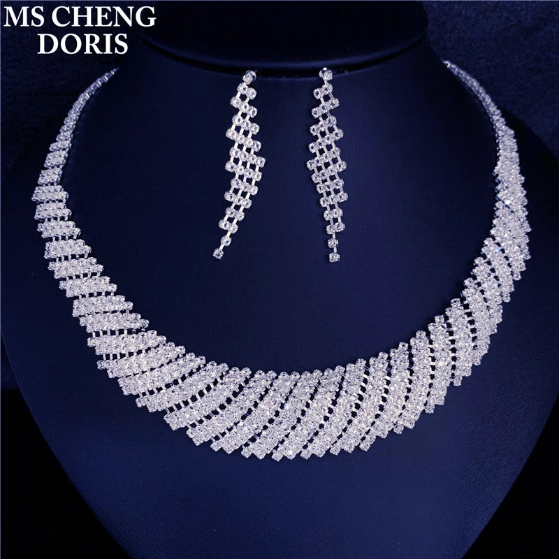 Fashion Wedding Bridal Jewelry Sets For Women Rhinestone Austrian Crystal Jewelry Set Bracelet Earrings Set Indian Accessories