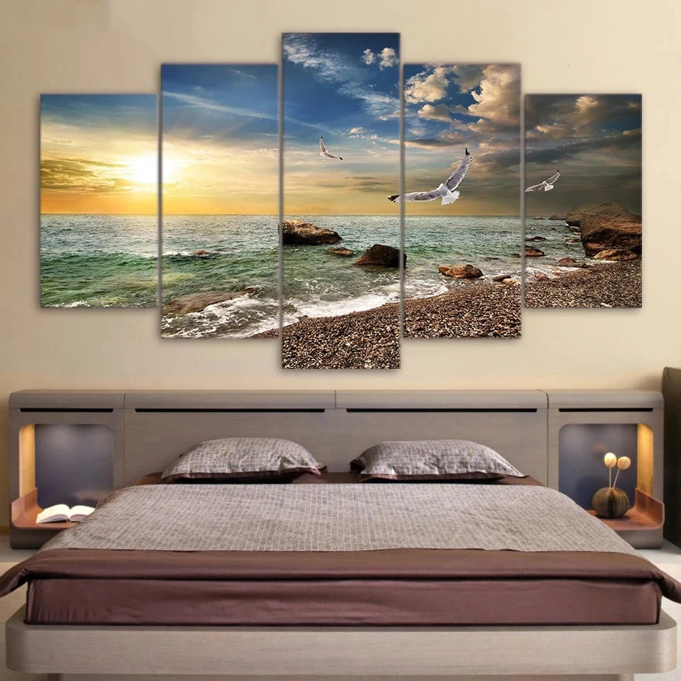5pcs Landscape Canvas Painting Modern Wall Art Printed Picture Home Decor Mountain Sunset Wall Art for Living Room Decor Unframe