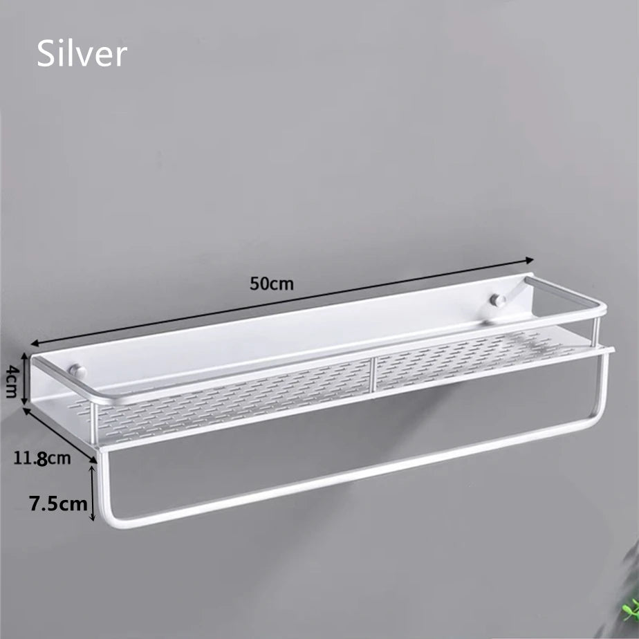 Bathroom/Kitchen Storage Rack Silver Space Aluminum Toilet Cosmetics Shelf Bath Hardware Pendant Organizer Rack With Towel Bars
