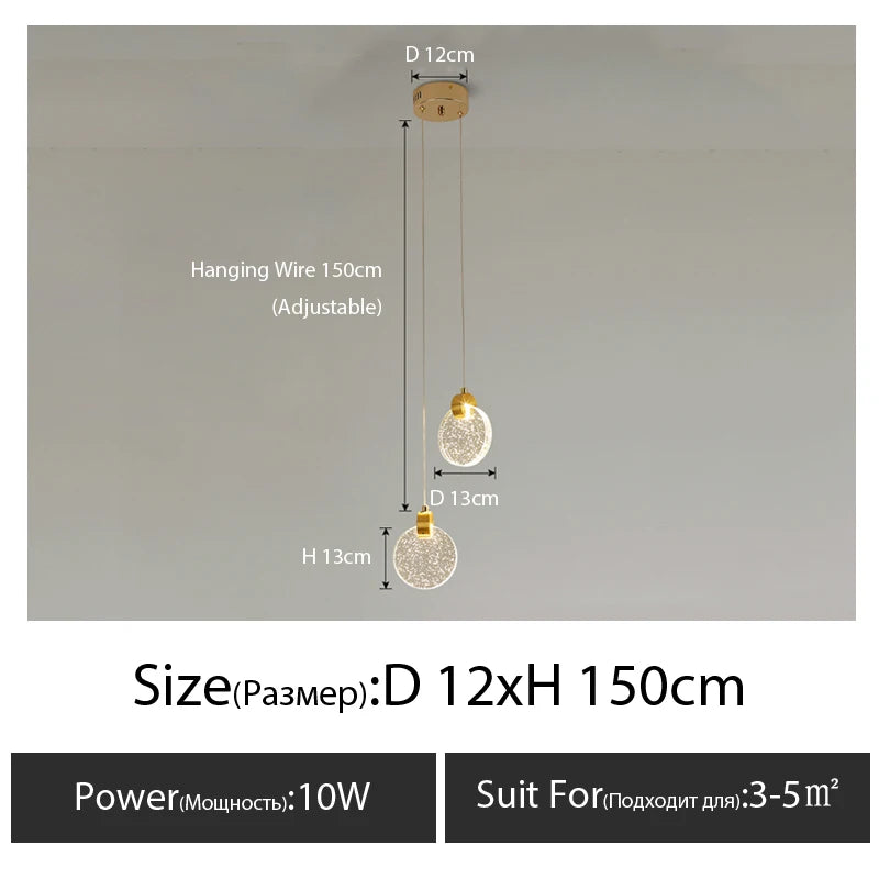 Minimalist light luxury master bedroom bedside chandelier net red background wall crystal Pendant light room small led lamp