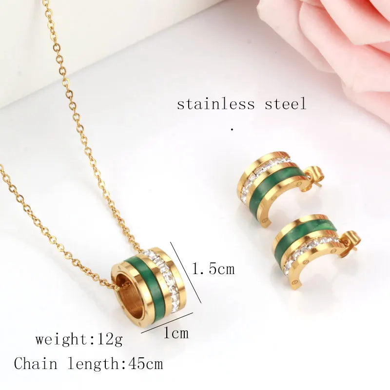 Stainless Steel Jewelry Sets For Women Stud Earring Necklace Set Woman 2 Pieces Zircon Charms Fashion Jewellery Accessories
