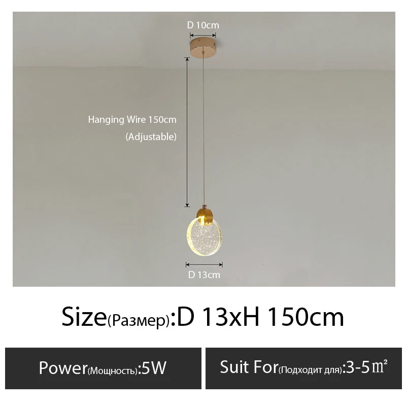 Minimalist light luxury master bedroom bedside chandelier net red background wall crystal Pendant light room small led lamp