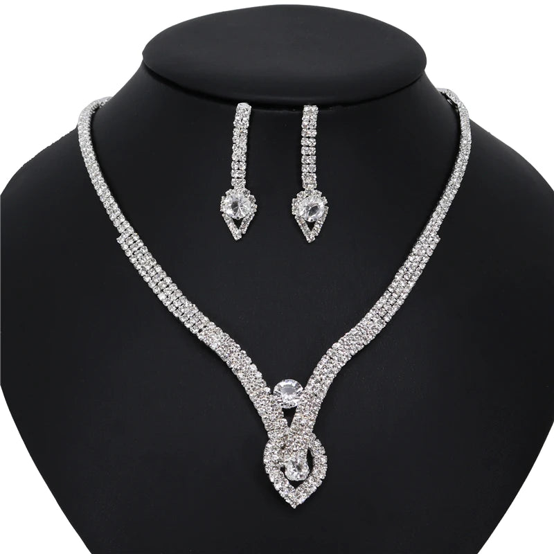Fashion Wedding Bridal Jewelry Sets For Women Rhinestone Austrian Crystal Jewelry Set Bracelet Earrings Set Indian Accessories