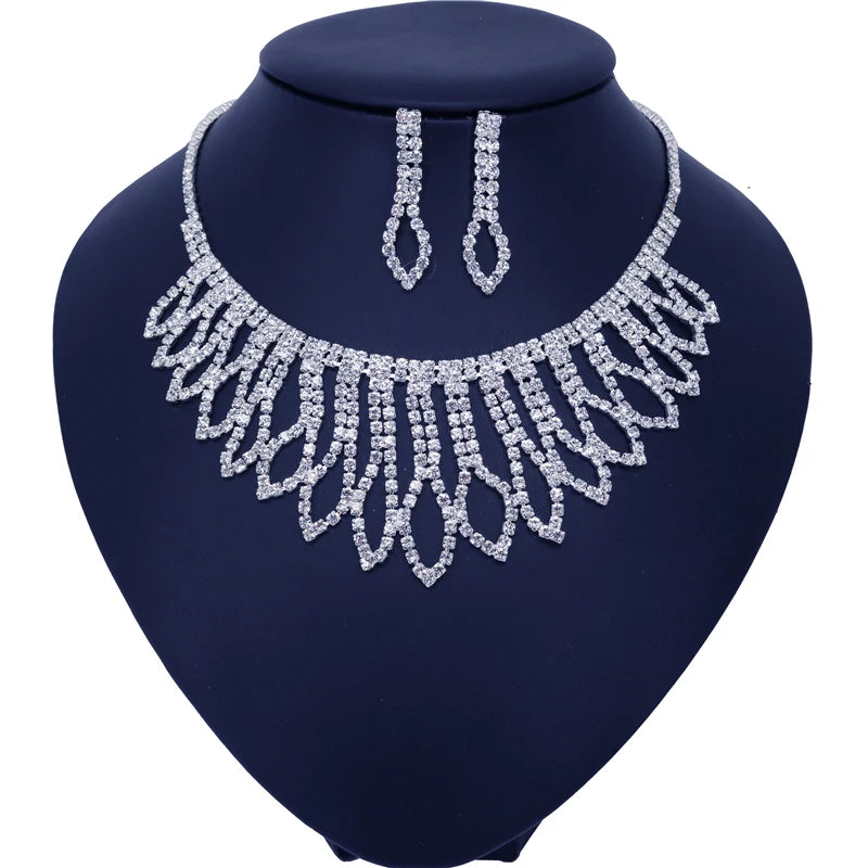 Fashion Wedding Bridal Jewelry Sets For Women Rhinestone Austrian Crystal Jewelry Set Bracelet Earrings Set Indian Accessories