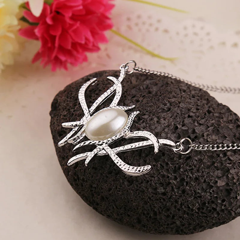 Movie Jewelry Cosplay Wholesale Elves Galadriel Queen Necklace JJR Tolkien Fantasy Fashion Faux Pearl Silver Color Pendant