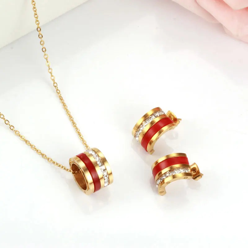 Stainless Steel Jewelry Sets For Women Stud Earring Necklace Set Woman 2 Pieces Zircon Charms Fashion Jewellery Accessories