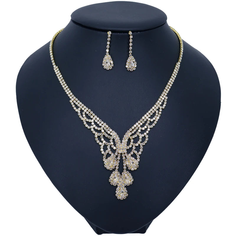 Fashion Wedding Bridal Jewelry Sets For Women Rhinestone Austrian Crystal Jewelry Set Bracelet Earrings Set Indian Accessories