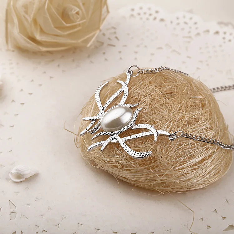 Movie Jewelry Cosplay Wholesale Elves Galadriel Queen Necklace JJR Tolkien Fantasy Fashion Faux Pearl Silver Color Pendant