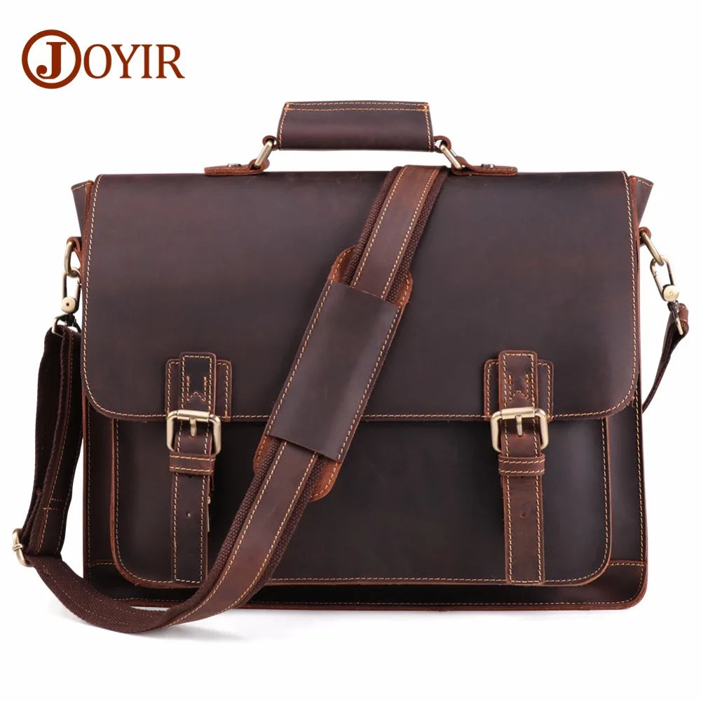 JOYIR Vintage Men's Briefcase Crazy Horse Leather Messenger Bag Male 15.6" Laptop Shoulder Bag Men Business Office Handbag