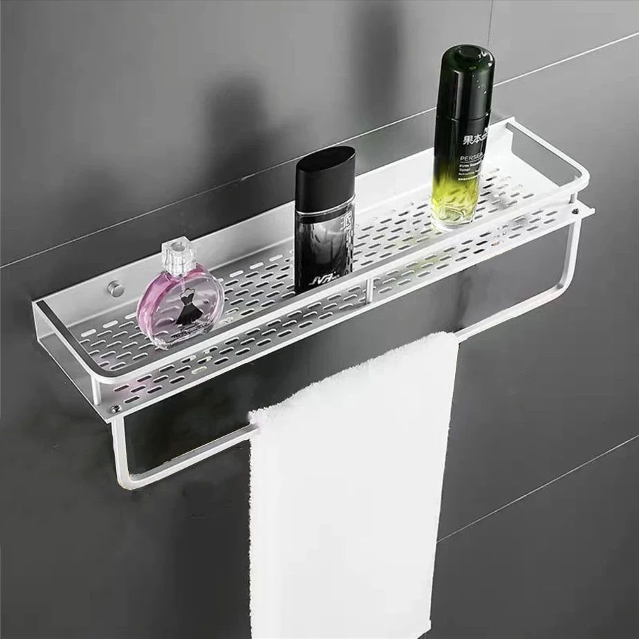 Bathroom/Kitchen Storage Rack Silver Space Aluminum Toilet Cosmetics Shelf Bath Hardware Pendant Organizer Rack With Towel Bars