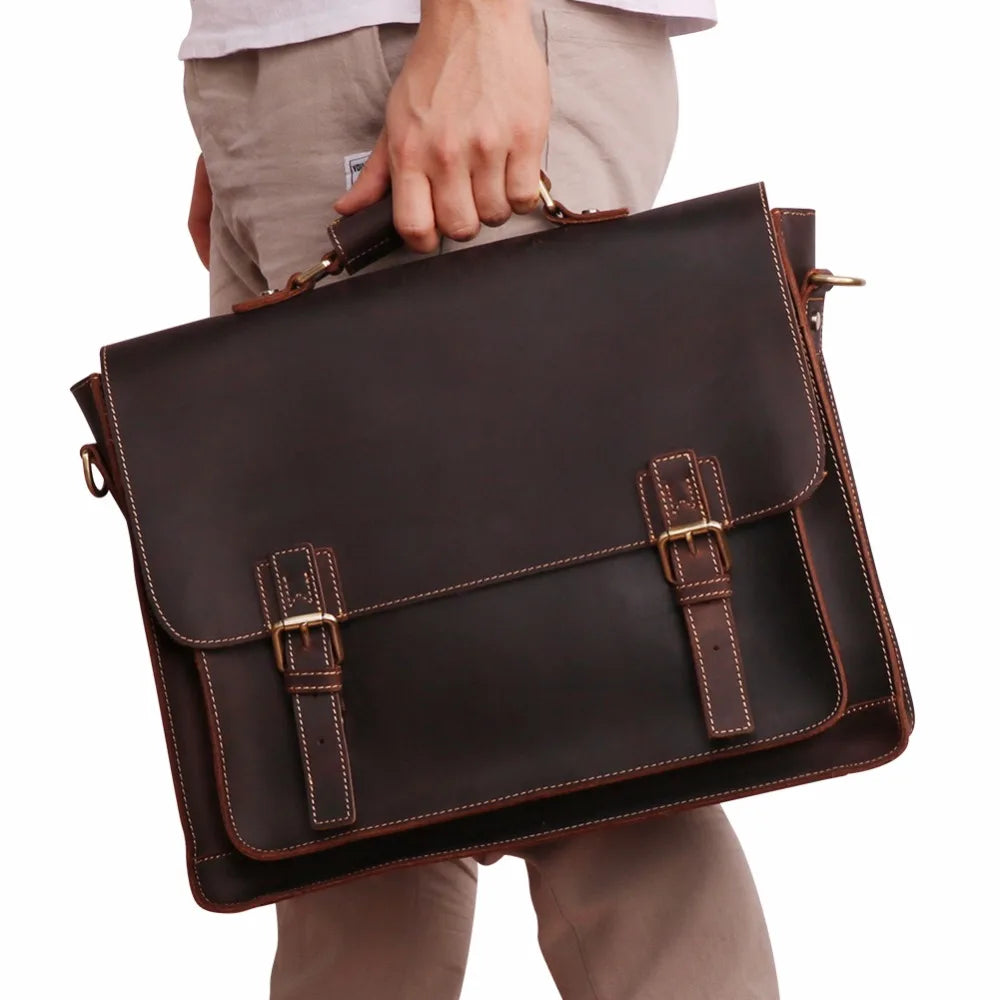 JOYIR Vintage Men's Briefcase Crazy Horse Leather Messenger Bag Male 15.6" Laptop Shoulder Bag Men Business Office Handbag