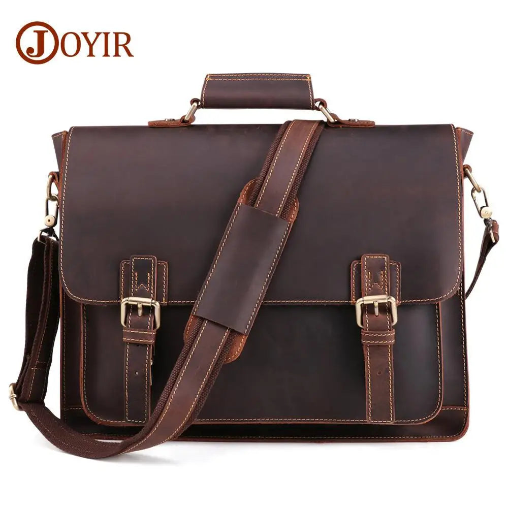 JOYIR Vintage Men's Briefcase Crazy Horse Leather Messenger Bag Male 15.6" Laptop Shoulder Bag Men Business Office Handbag