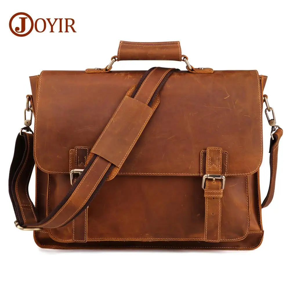 JOYIR Vintage Men's Briefcase Crazy Horse Leather Messenger Bag Male 15.6" Laptop Shoulder Bag Men Business Office Handbag