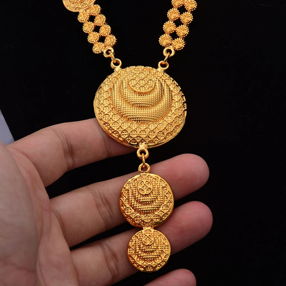 24k Gold Color Jewelry Sets For Women Girl Necklace Earrings India Wedding Ethiopian Jewelry Set