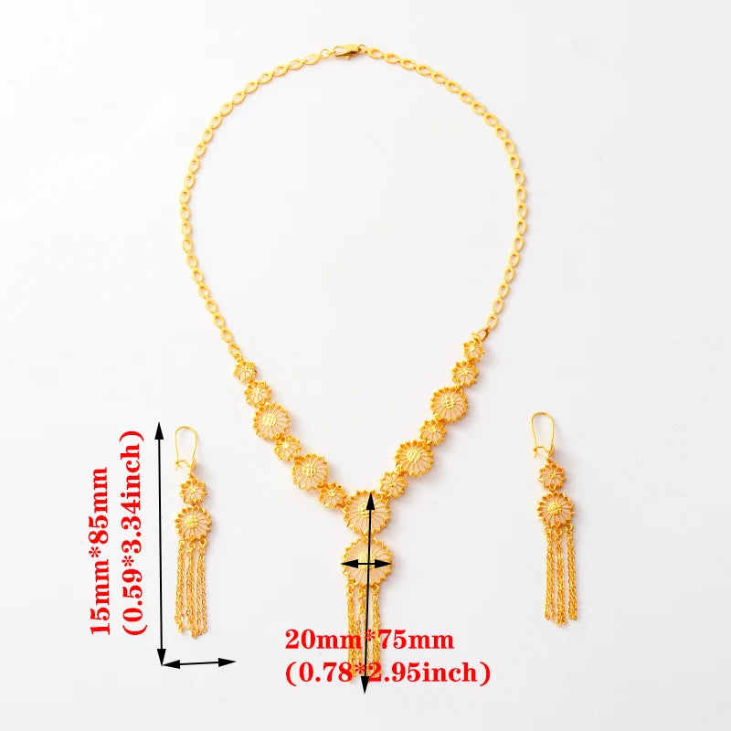New 2020 Dubai Jewelry Set for Women Arabic Ethiopian Chain African Earrings Gold Color Necklace Bridal Gift