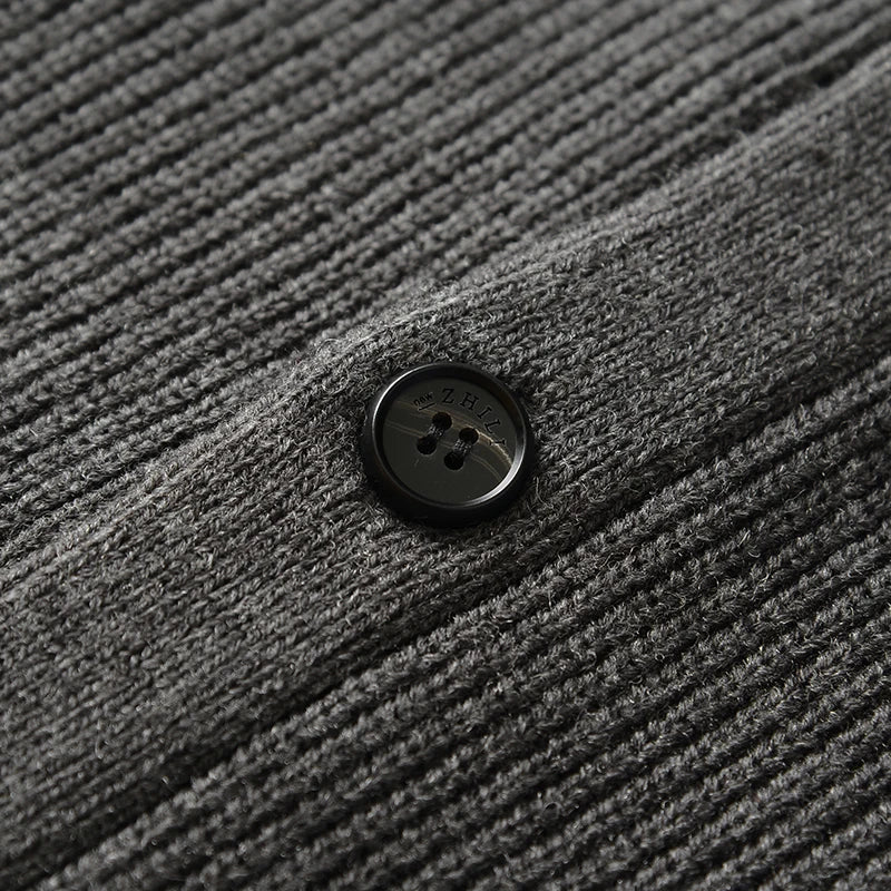 Men's Shawl Collar Cardigan Sweater Slim Fit Cable Knit Button up Black Merino Wool Sweater
