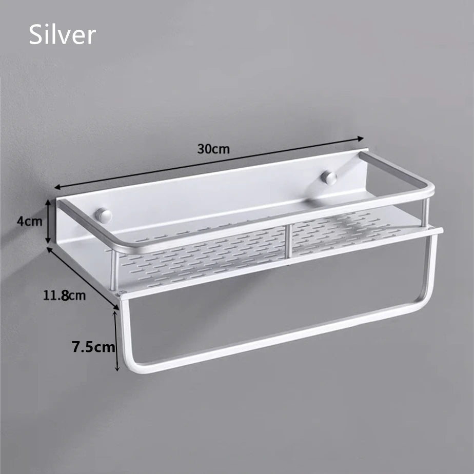 Bathroom/Kitchen Storage Rack Silver Space Aluminum Toilet Cosmetics Shelf Bath Hardware Pendant Organizer Rack With Towel Bars