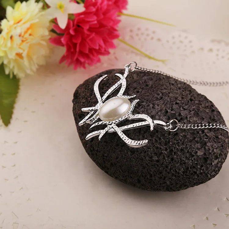 Movie Jewelry Cosplay Wholesale Elves Galadriel Queen Necklace JJR Tolkien Fantasy Fashion Faux Pearl Silver Color Pendant