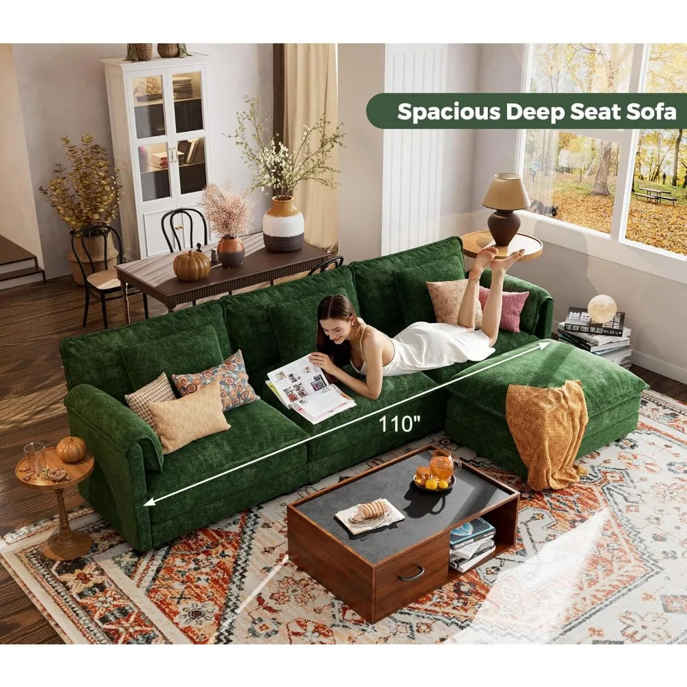 113" Modular Sectional Sofa, Comfy Cloud Couch, L Shaped Deep Seat Sofa Couches for Living Room, 4-Seater Modern Sofa with Mova
