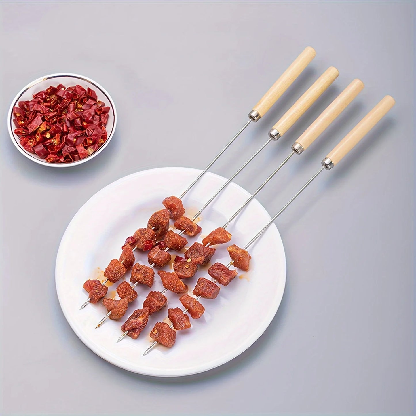 Stainless Steel Barbecue Skewer 10Pcs Reusable Barbecue Skewers Outdoor Camping Picnic BBQ Utensil Kitchen Accessories