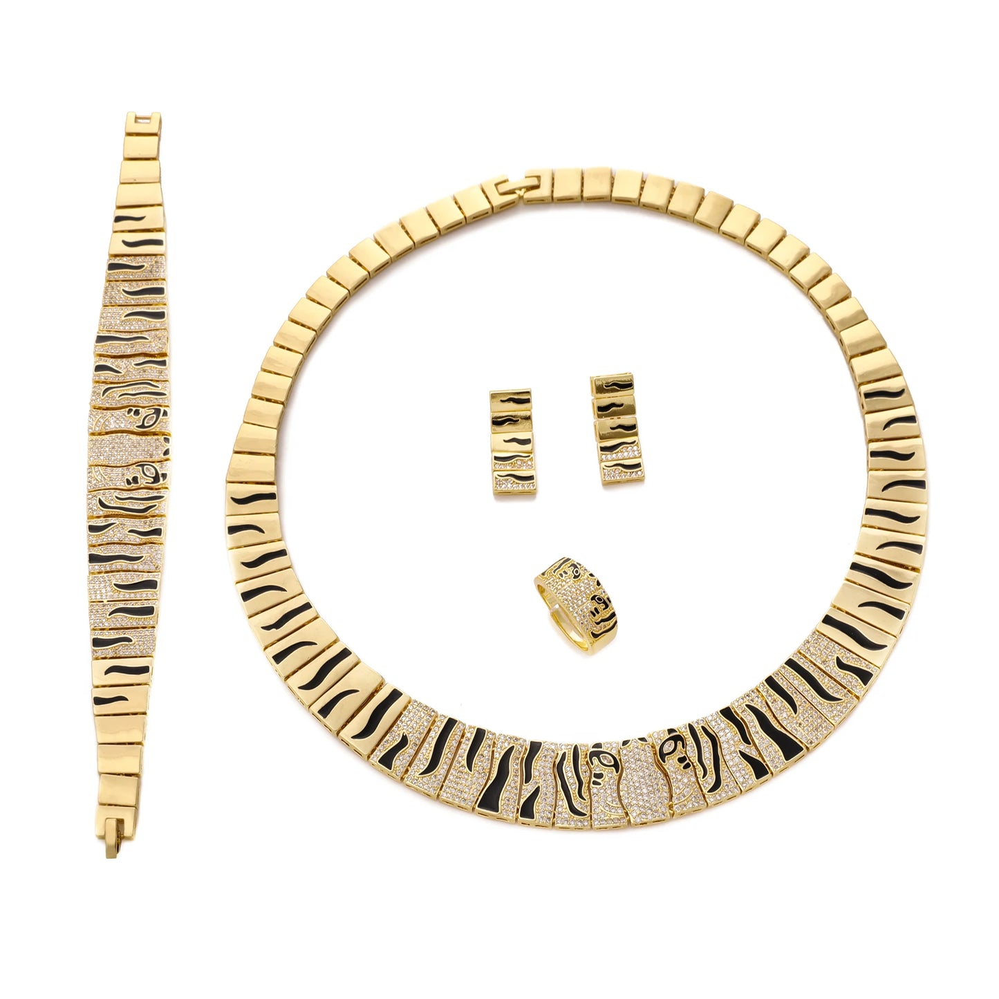JRH Jewellery Woman Gold Electroplated 4Piece Jewelry SetNecklace Earrings Bracelets Rings Essential for Banquets Free Shippings