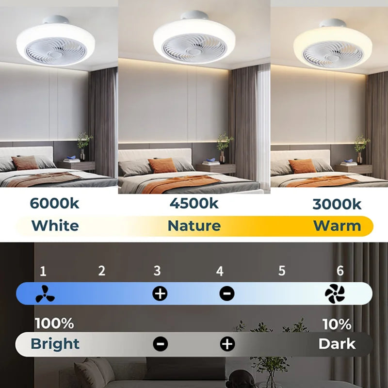 Round Ceiling Fan Living Room Enclosed Ceiling Fan with Remote Control Adjustable Ceiling Fan with Lights