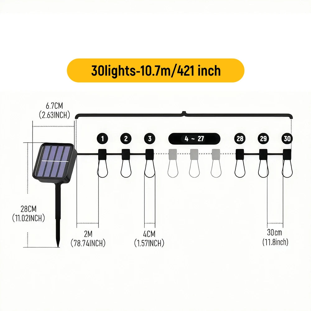 Solar String Lights Outdoor Waterproof, 10/30 Bulbs Shatterproof Bulbs Patio Lights With Remote 2 Lighting Modes LED Solar Pow