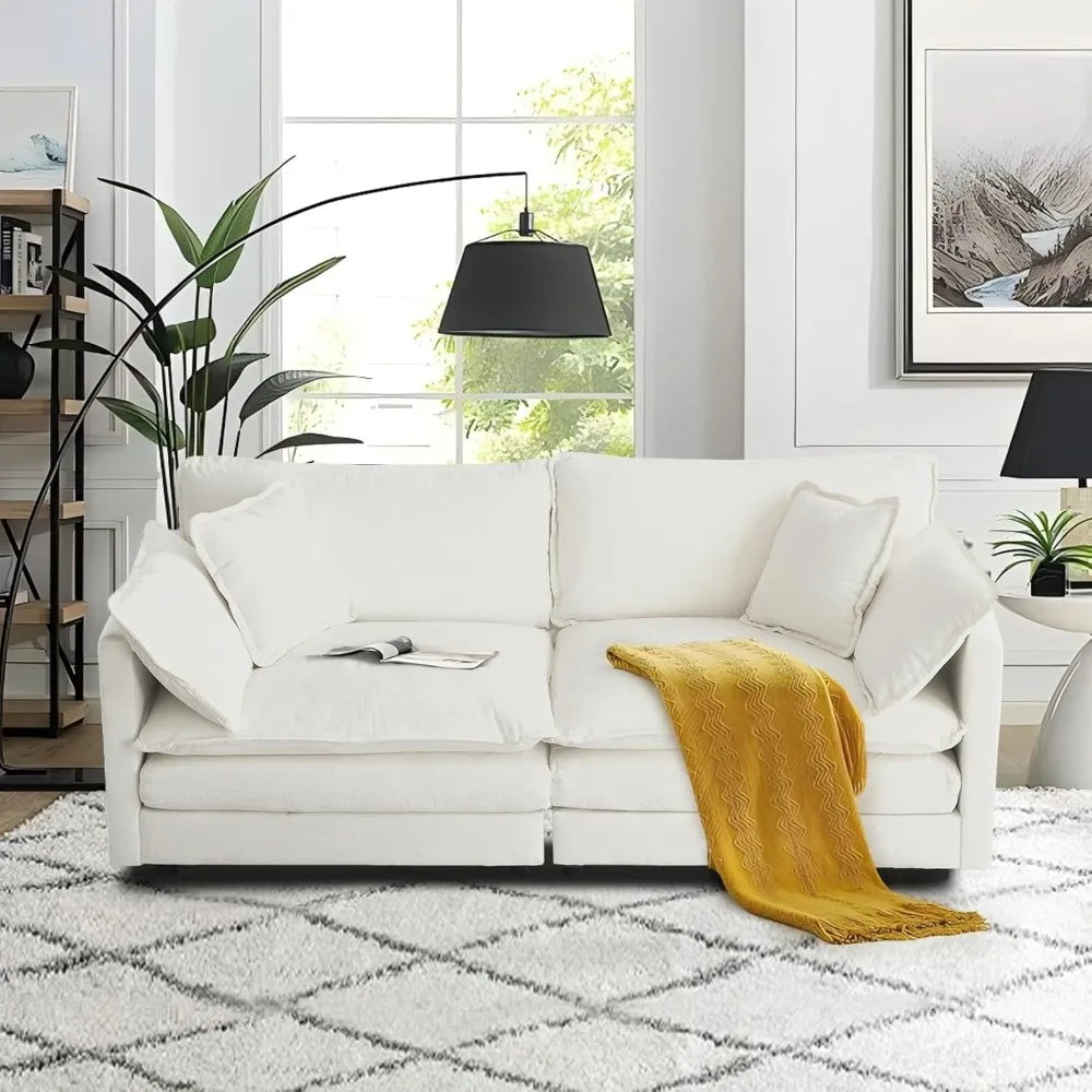 Chenille Sectional Sofa, Comfy Modular Loveseat Sofa, Modern 2-Seat Couch Deep Seat Sofa Set for Living Room