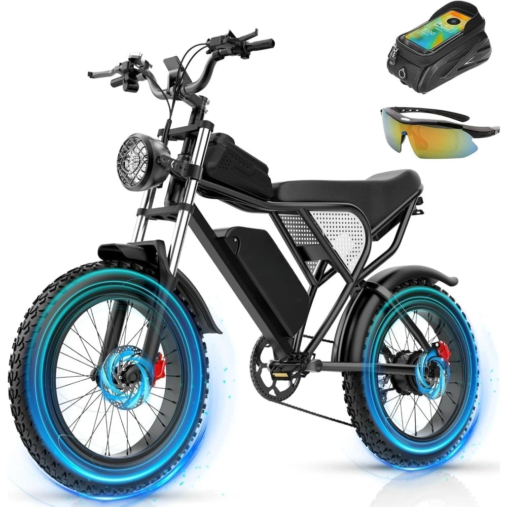 Electric Bike, 2000/1500W, 37/30MPH,52V 40AH,48V/20AH E-Bike, 30-180 Miles Electric Motorcycle, 20" Fat Tire Dirt Bikes