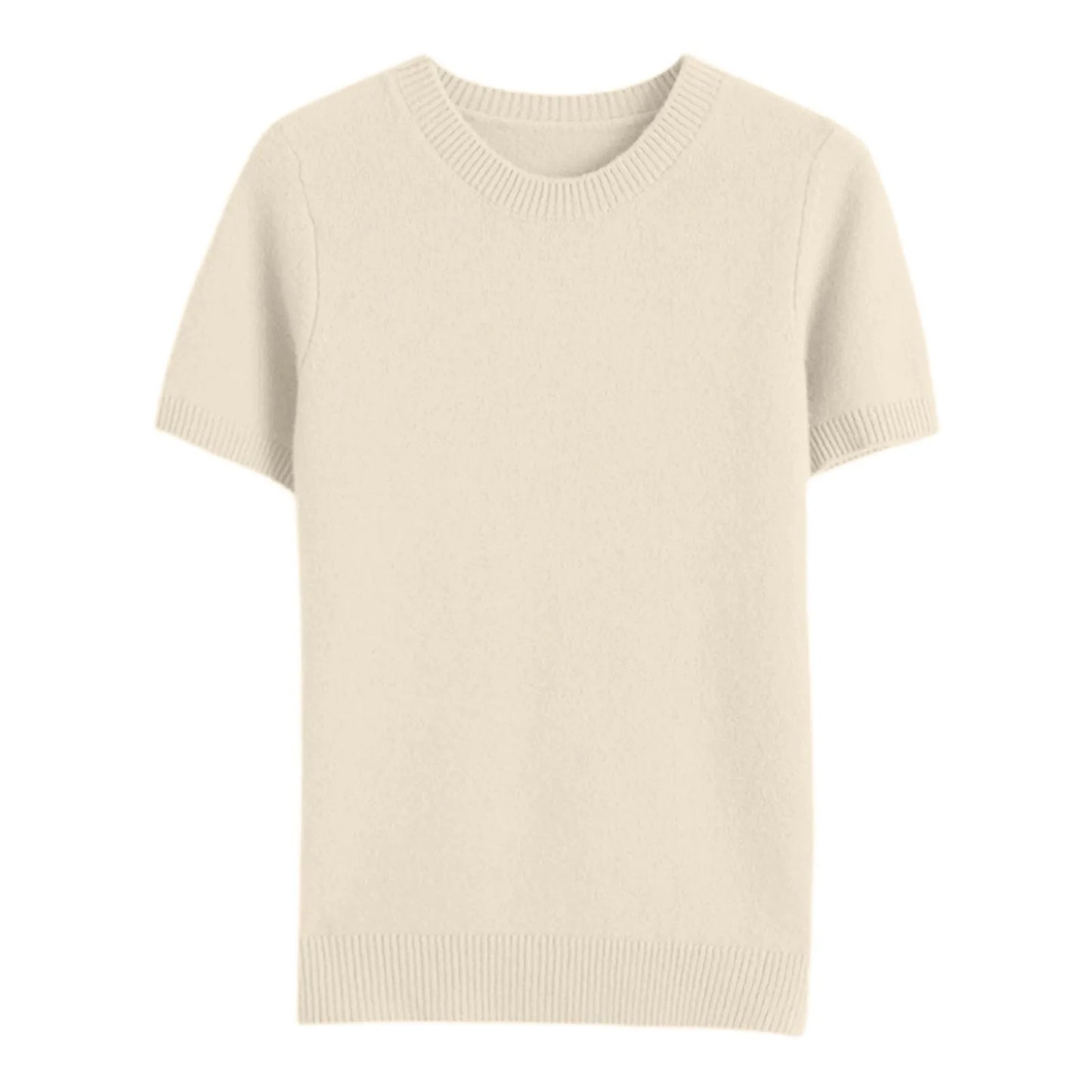 Elegant Solid Color Women Sweater Short Sleeve Knitted Sweater Round Neck Knitwears Pullover Tops