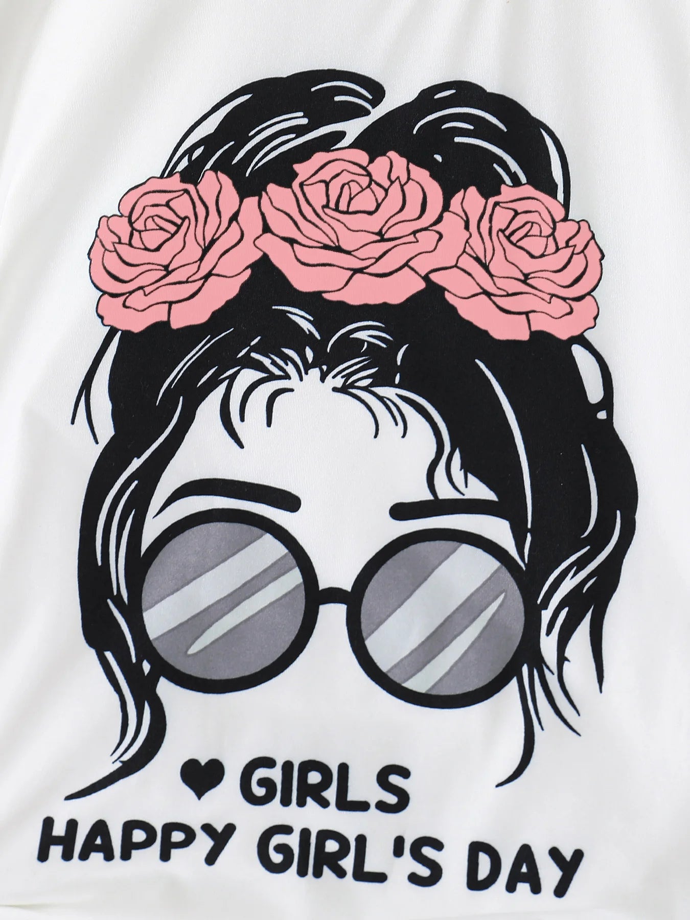 A set of two fashionable and simple cartoon print cool round-neck knitted tops and summer thin wide-leg pants for girls