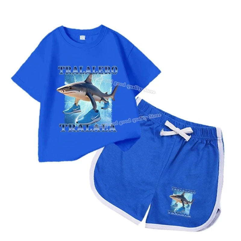 2Pcs Italian Brainrot Summer Children's Casual Set for Boys Girls Loose Short Sleeved Breathable and Comfortable Set Tracksuits