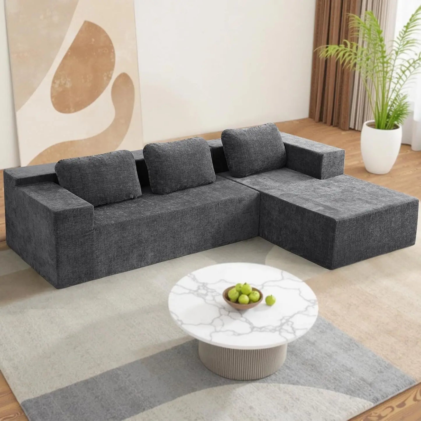 Sofa Couch Comfortable Modern Living Room Furniture, Sofa-in-a-Box, Wrinkle Resistant Chenille Fabric, No Assembly Required,