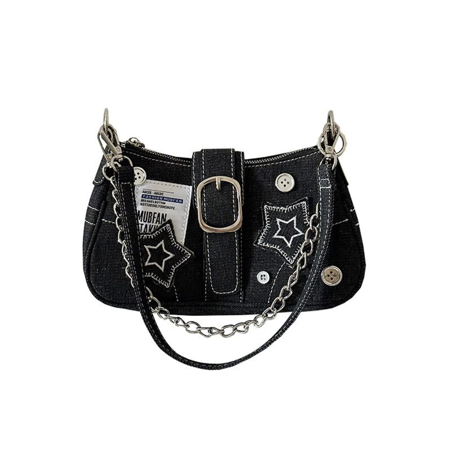 Y2k Fashion Women'S Handbags Stars Pattern Cool Girls Underarm Bag Fashion Canvas Female Small Shoulder Bags Chain Tote Purses