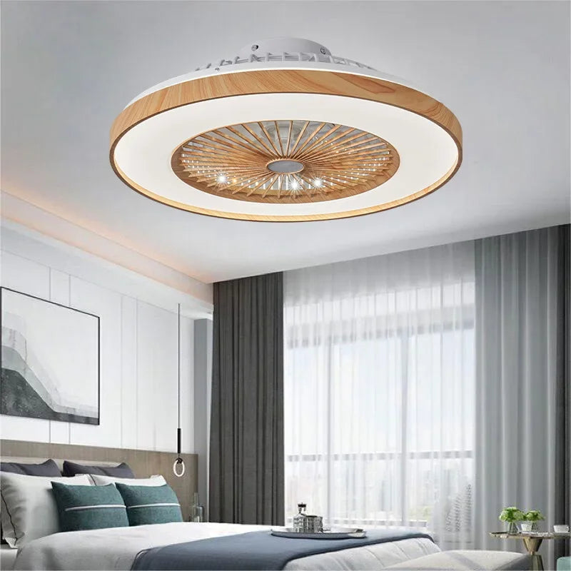 Living room fan 60cm ceiling mounted fan APP wood grain color electric fan pendant light dining room bedroom decorative light