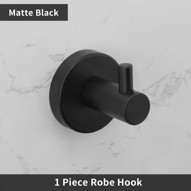 Bathroom Accessories Towel Rack Shelf Bar Roll Paper Holder With Cover Hand Towel Bar Holder Robe Hook Toilet Brush Holder Black