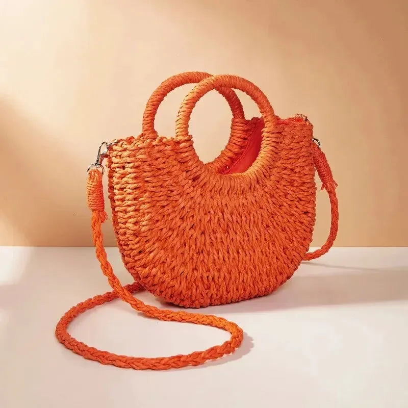 Handwoven Straw Rattan Half-Moon Beach Handbag Large Capacity Women Summer Hollow Out Crossbody Shoulder Bag crossbody bags