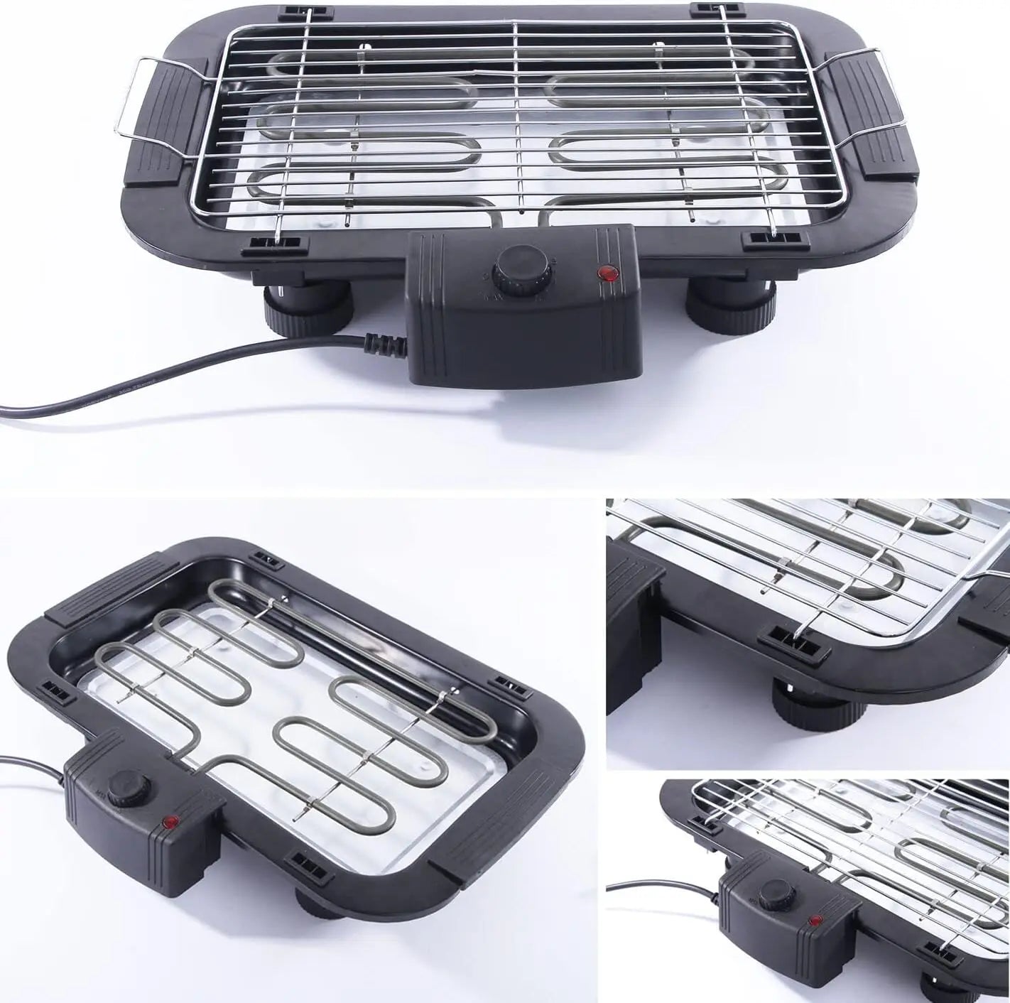VickyHome BBQ Electric Grill with Detachable Barbecue Wire Grid Rack and Oil Drip Tray, Smokeless Nonstick Barbecue Machine 1500