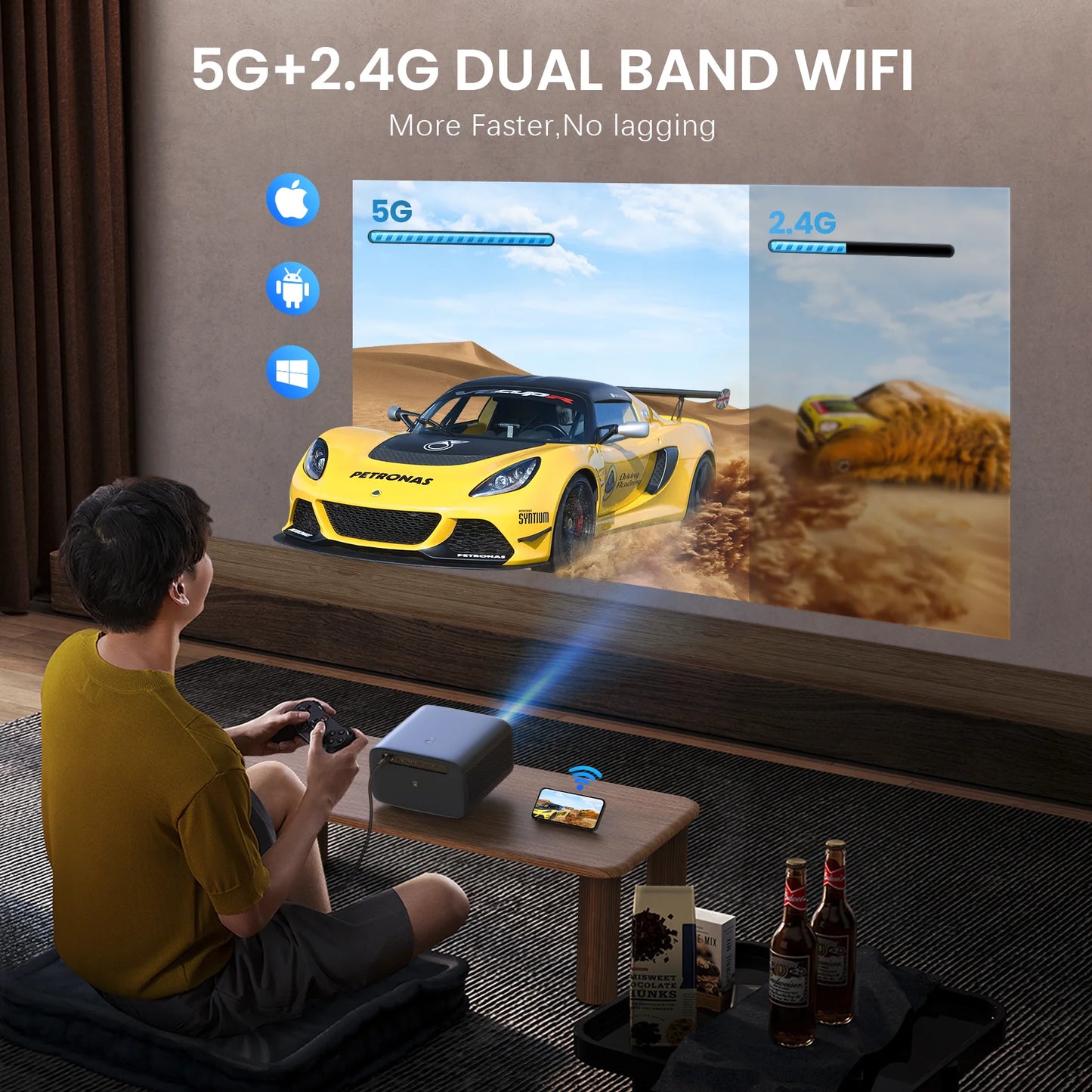FANGOR 3000ANSI 4K Projector Android 3+128G Wifi Projector Free Netflix HDR Video Home Theater Beamer Outdoor Smart TV With MEMC
