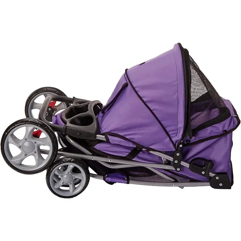4-Wheeled Pet Stroller for Cats & Dogs Foldable with Cup Holder,