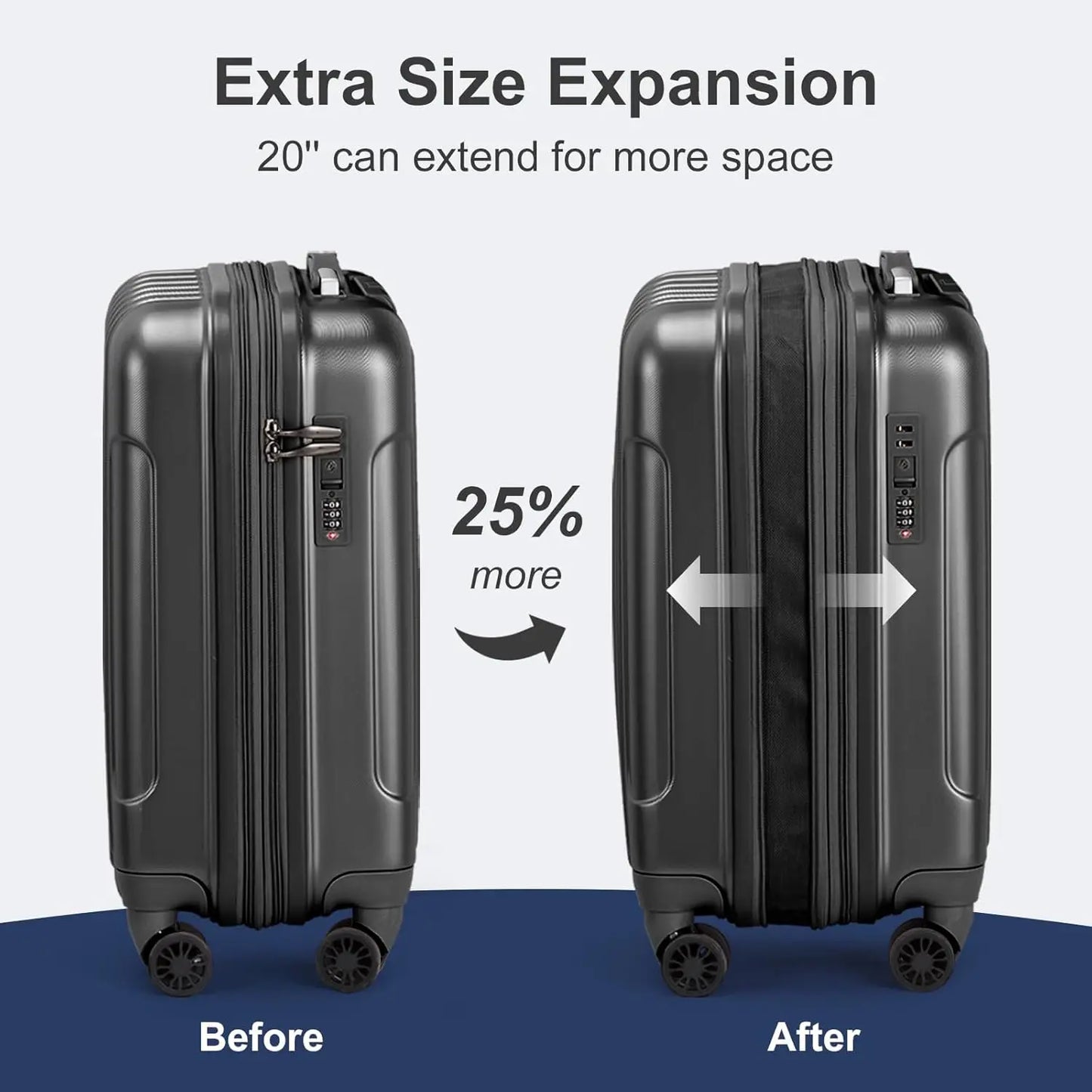 Carry on Luggage Airline Approved, 2 Piece Hardshell Luggage Set with TSA Lock & Spinner Wheels, 20" Hardside Suitcase with 14"