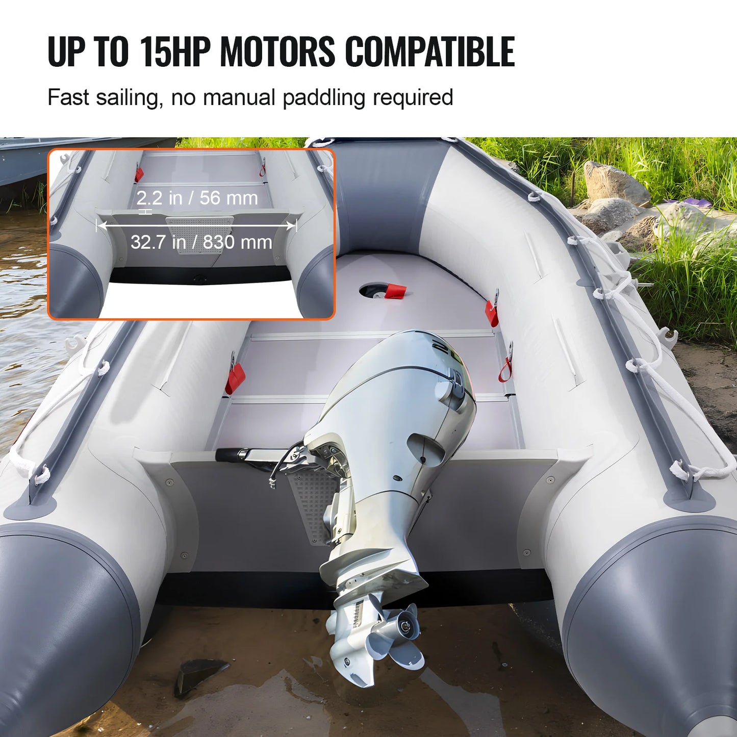 SucceBuy Inflatable Dinghy Boat 6-Person Transom Sport Tender Boat Marine Wood Floor and Adjustable Aluminum Bench Oars Air Pump