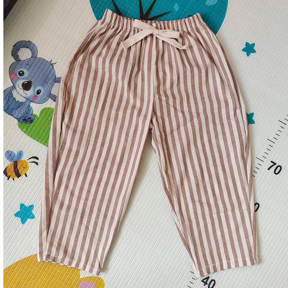 Children's Breathable Summer Pants Toddler Elastic Waist Boys Girls Cotton Linen Striped Pants Kids Casual Loose Trousers